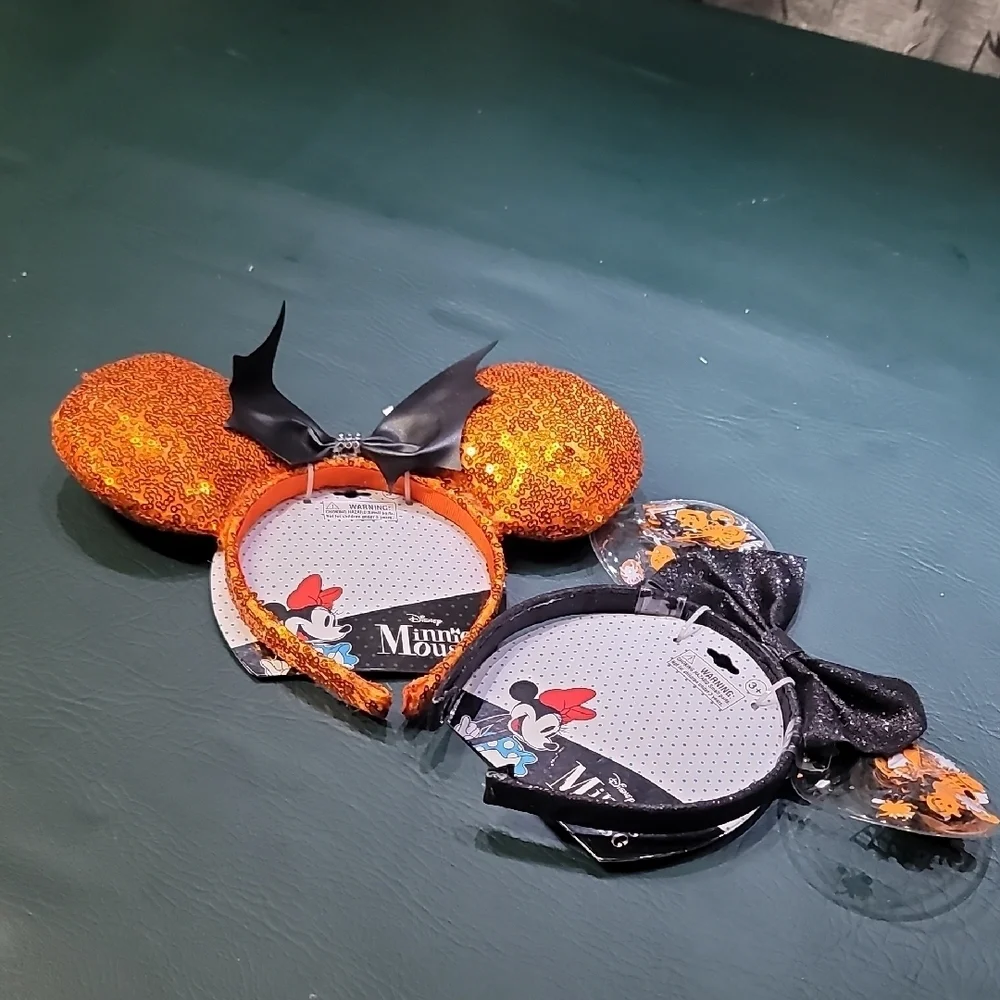 **Disney Sparkling Orange Minnie Ears with Black Bow**